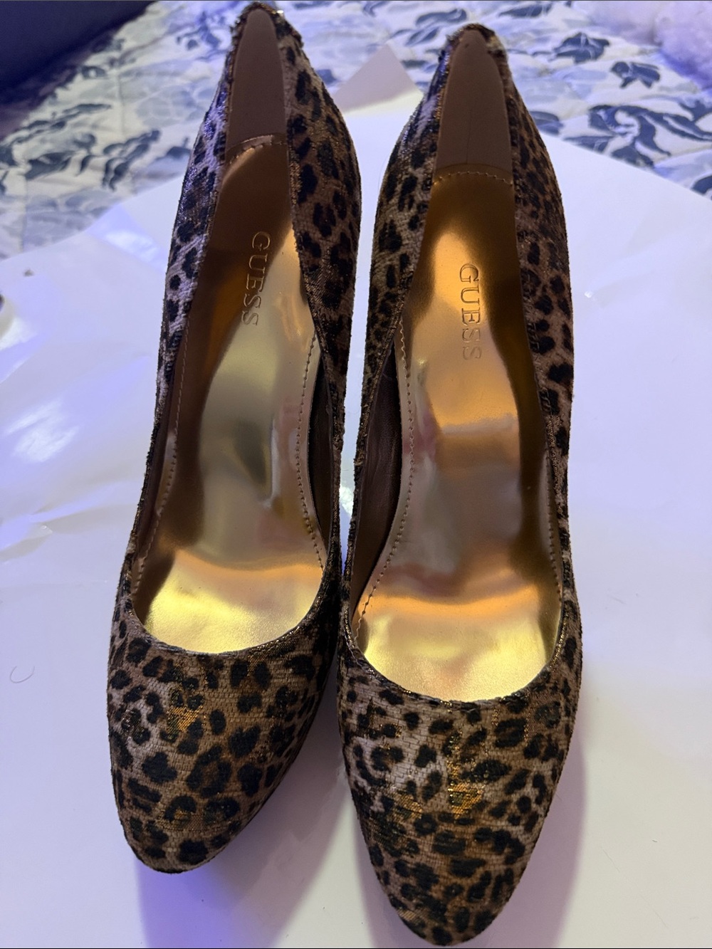 GUESS Leopard-Print Pointed Toe Pumps in Brown and Black